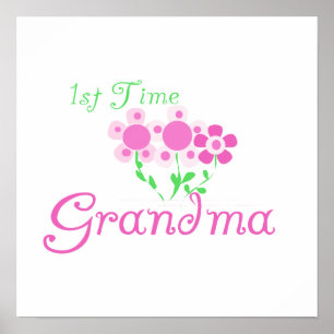 Poster 1ère fois Grandma Fleurs roses cadeaux