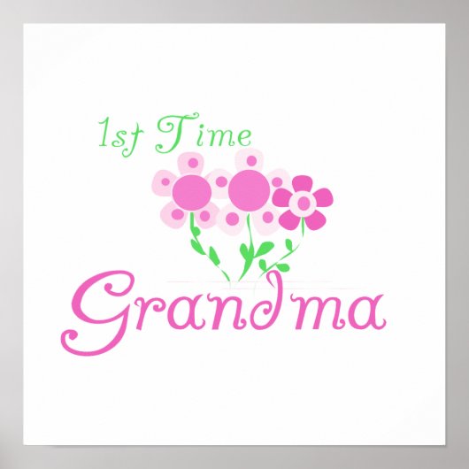 Poster 1ère fois Grandma Fleurs roses cadeaux (Devant)