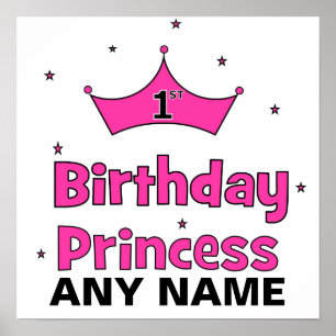 Poster 1ère princesse anniversaire ! avec couronne rose