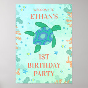 Poster 1ère tortue d'anniversaire sous la mer
