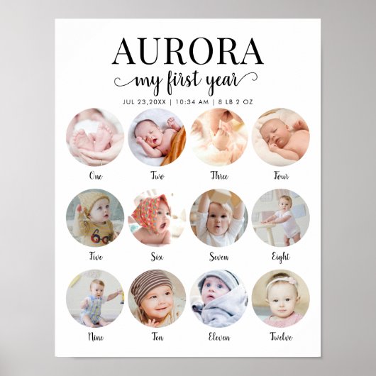 Poster 1st Birthday My First Year Milestone Photo Collage (Devant)