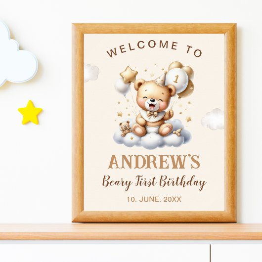 Poster 1st Birthday Teddy Bear Birthday Boy