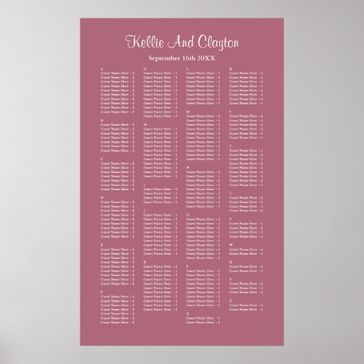 Poster 200 Burgundy Simple Mariage Seating Chart (Devant)