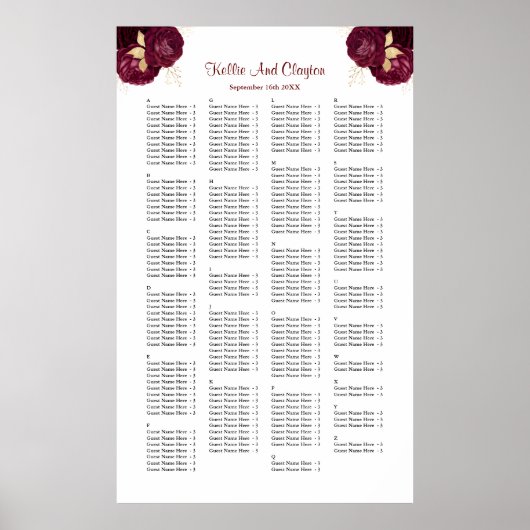 Poster 200 Mariages Bourgogne Et Or Floral (Devant)