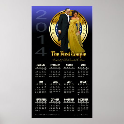 Poster 2014 President Barack and Michelle Obama Calendar (Devant)