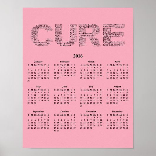 poster 2016 Wall Calendar Breast Cancer Awareness (Voorkant)