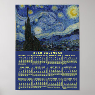 Poster 2018 Year Calendar Starry Night or Add Your Photo
