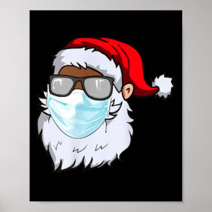 Poster 2020 Père Noël avec masque facial noir afro-améric