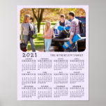 Poster 2021 Calendar Custom Photo Family Name Purple<br><div class="desc">Personalize this full-year 2021 calendar poster with custom photo and family name. It's easy to change the light purple background to any pastel color you'd like to match the room design. If you upload your picture via template (click "Personalize this template" and change the photo), it will have the same...</div>