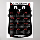 Poster 2021 Year Monthly Calendar Mid-Century Black Cat (Devant)