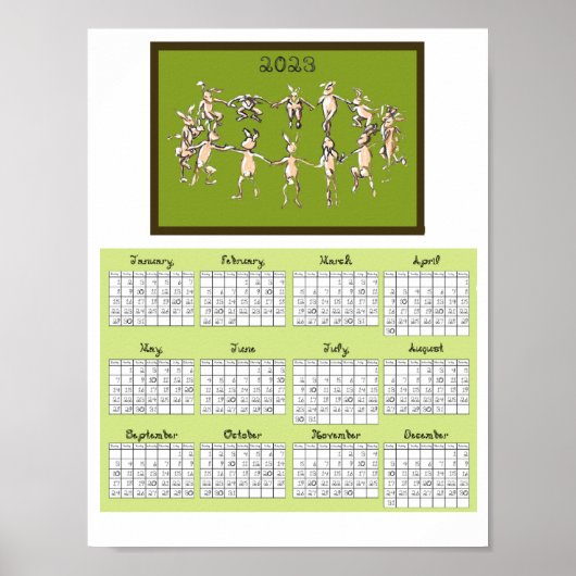 Poster 2023 Calendrier Fabric Font Rabbits Danser (Devant)