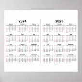 Poster 2024 2025 Calendrier 2 an noir blanc (Devant)