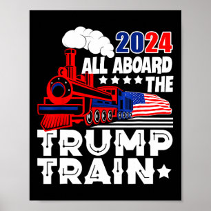 Poster 2024 À Bord Du Trump Train Usa American Flag