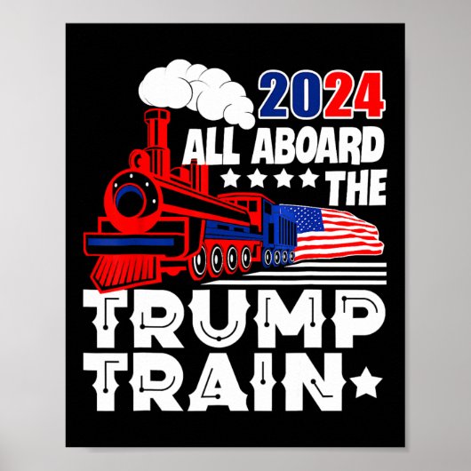 Poster 2024 À Bord Du Trump Train Usa American Flag (Devant)