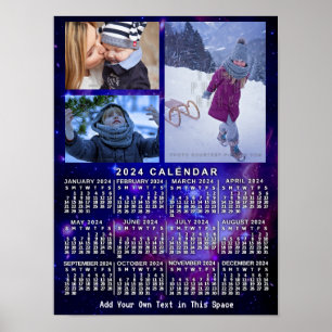 Poster 2024 Année Calendrier mensuel Espace Nebula 3 Phot