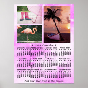 Poster 2024 Année Calendrier mensuel Pink Watercolor 3 Ph