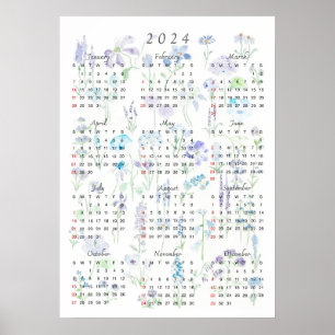 Poster 2024 aquarelle de couleur de calender violet et ba