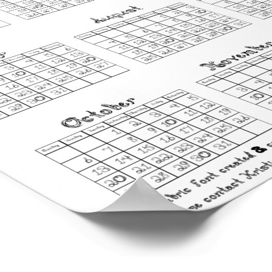 Poster 2024 Calendrier Black Fabric Font Téléchargement i (Coin)