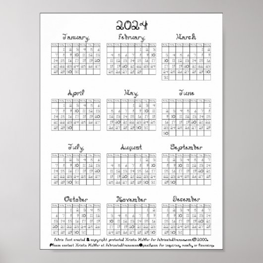 Poster 2024 Calendrier Black Fabric Font Téléchargement i (Devant)