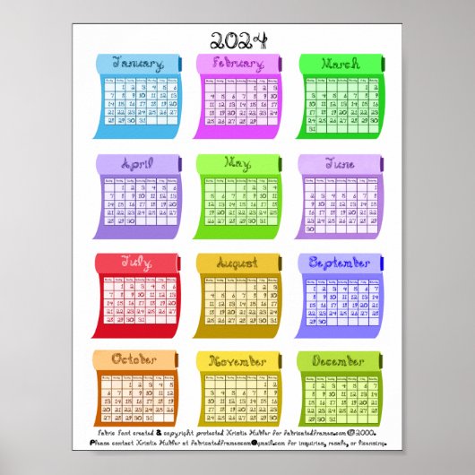Poster 2024 Calendrier Bolts Fabrics Fabric Font Characte (Devant)
