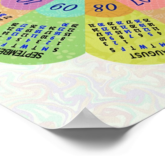 Poster 2024 Calendrier Unique Arrondi Boho Retro Flower (Coin)