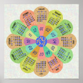 Poster 2024 Calendrier Unique Arrondi Boho Retro Flower (Devant)