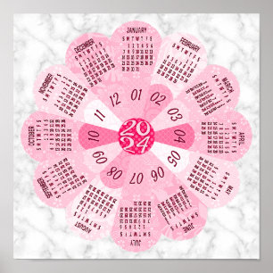 Poster 2024 Calendrier Unique Arrondi Boho Rose Flower