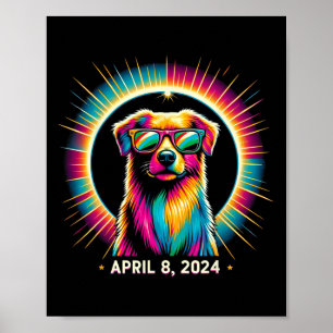 Poster 2024 Solaire Eclipse Chien portant un verre solair