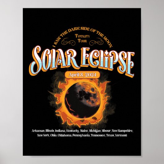 Poster 2024 Total Éclipse Solaire 8 Avril Chemin De L'Écl (Devant)