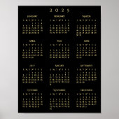 Poster 2025 Black Gold Full Year Home Office Calendar (Devant)