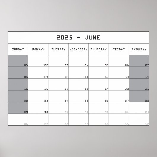 Poster 2025 june calendrier planer gros notes espace (Devant)