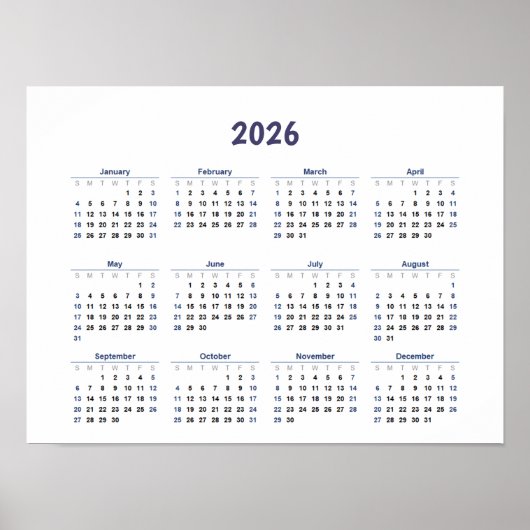 Poster 2026 Année Calendrier mensuel des murs Tous les jo (Devant)