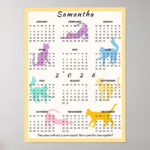 Poster 2026 Année Calendrier mensuel mignon Pastel Joueur