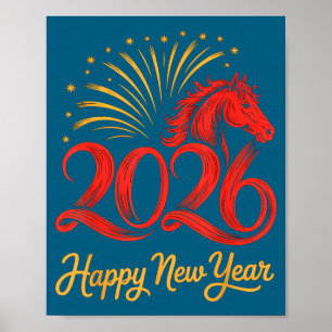 Poster 2026 année du zodiaque chinois Cheval Bonne année 