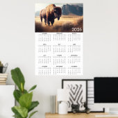 Poster 2026 Bison & Mountain Landscape Calendar (Bureau à domicile)