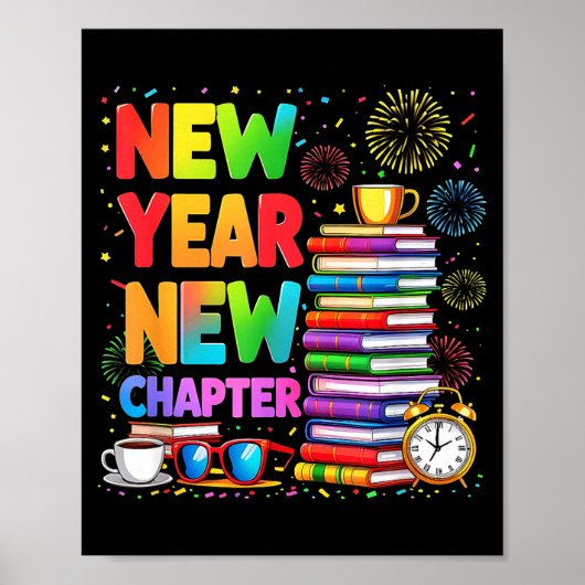 Poster 2026 Bookworm Funny Happy New Year Chapter Book Lo (Devant)