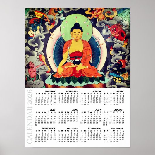 Poster 2026 Buddha Calendar, Shakyamuni painting, Nepal (Devant)