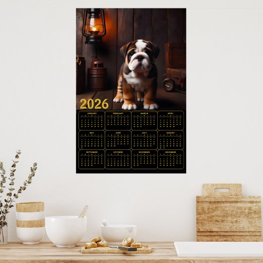 Poster 2026 Bulldog Puppy with Lantern Calendar (Cuisine)