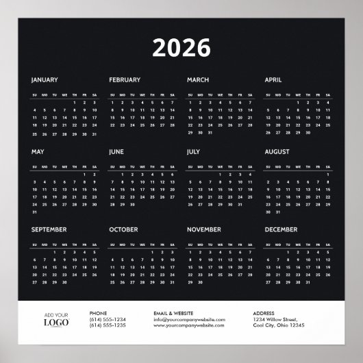 Poster 2026 Calendar Corporate Business Logo Branded  (Devant)
