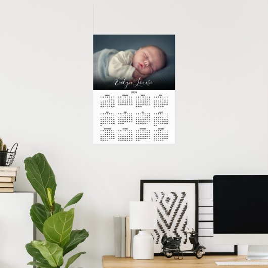 Poster 2026 Calendar Elegant Script Name Photo (Bureau à domicile)
