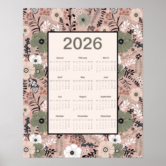 Poster 2026 Calendar Floral Pattern   (Devant)