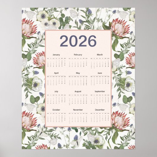 Poster 2026 Calendar Flowers Butterflies (Devant)