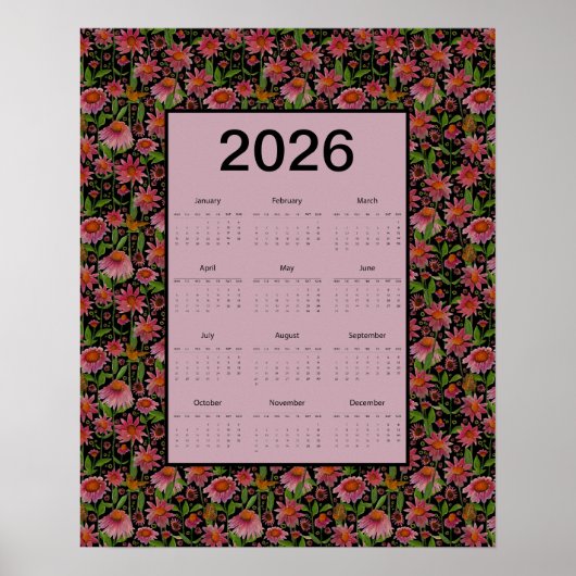 Poster 2026 Calendar Full Year Cone Flowers (Devant)