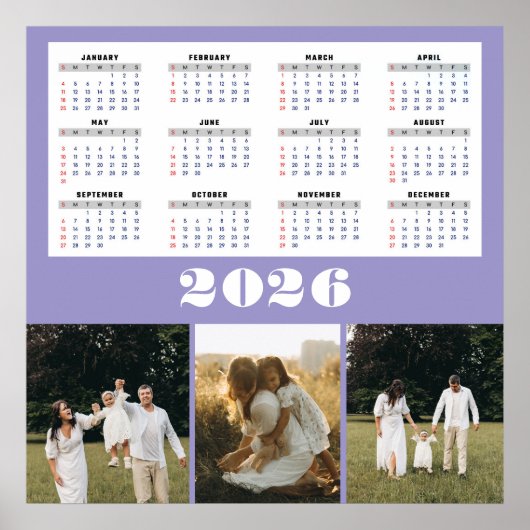Poster 2026 Calendar with Purple Background (Devant)