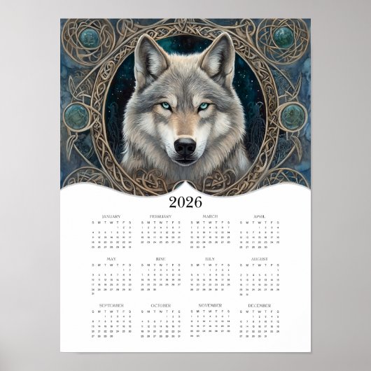 Poster 2026 Celtic Wolf Imaginaire Art Calendrier de l'an (Devant)