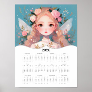Poster 2026 Cute Fairy Imaginaire Art Calendrier de l'ann