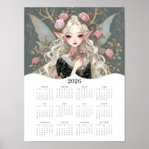 Poster 2026 Cute Fairy Imaginaire Art Calendrier de l'ann