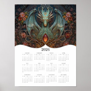 Poster 2026 Dragon Celtic Imaginaire Art Calendrier de l'