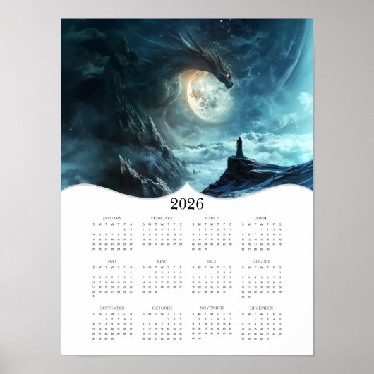 Poster 2026 Dragon Moon Imaginaire Art Calendrier de l'an (Devant)