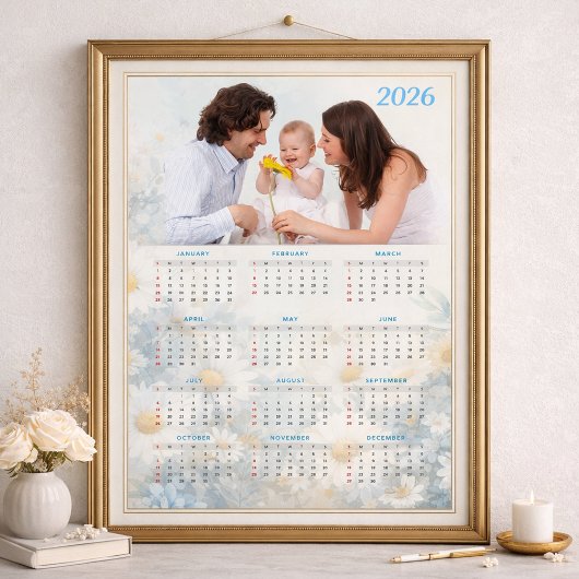 Poster 2026 Floral Calendar with Family Photo